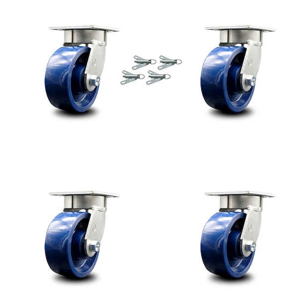 Service Caster 5 Inch Kingpinless Solid Poly Wheel Swivel Caster Set with Swivel Lock SCC SCC-KP30S520-SPUR-BSL-4 - main